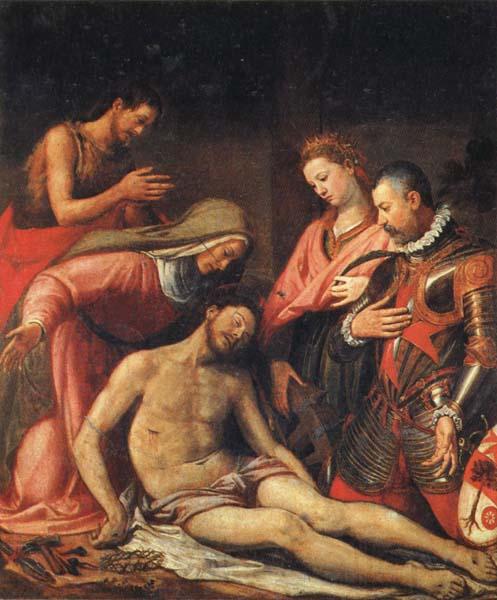 Santi Di Tito The Depostition from the Cross with the Virgin,SS.Johnt the Baptist and Catherine of Alexandria,and the Patron,Bal-dassarre Suarez Spain oil painting art